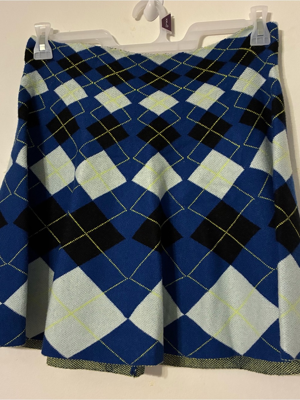Primark Blue Argyle Skater Skirt with Black and Light Blue Diamonds